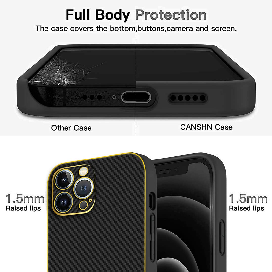 Chrome Finish Carbon Fiber Back Cover TPU Case for Apple iPhone 13 Pro
