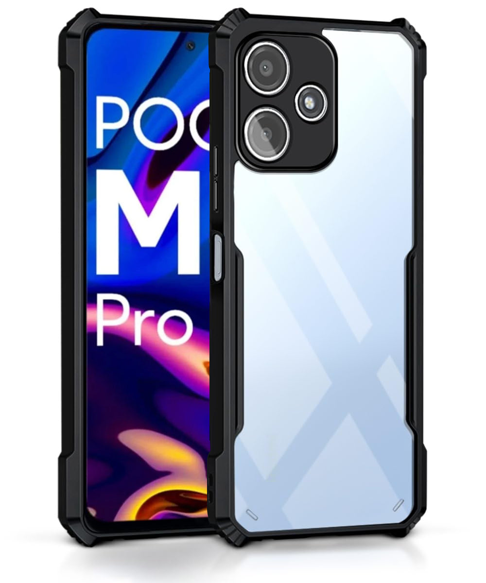 Custodia Per Xiaomi Poco M6 Pro 5G / Redmi 12 - Cover Hard PC + Morbido TPU Con Staffa Invisibile - Nero - 4