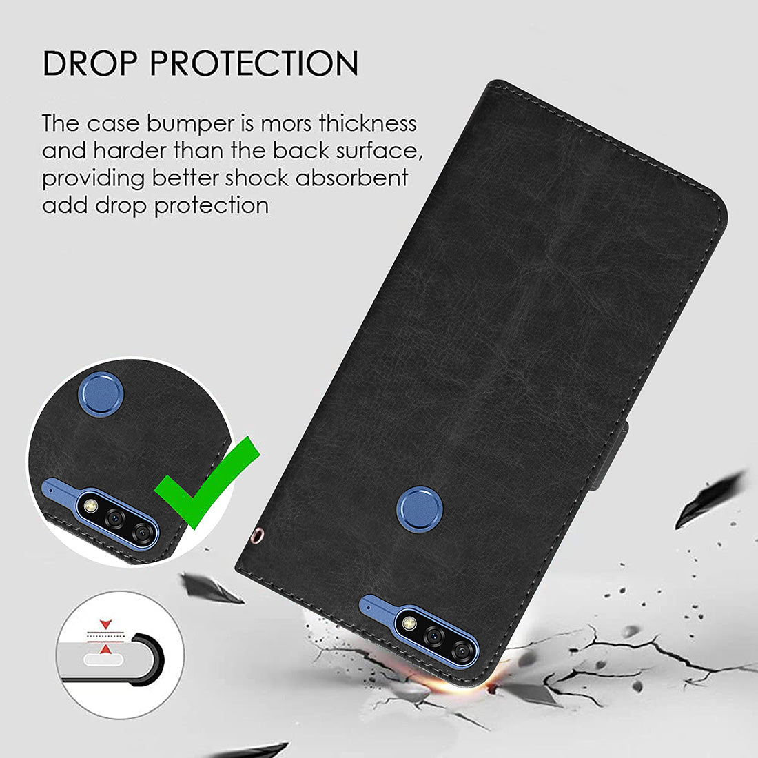 Premium Wallet Flip Cover for Huawei Honor 7C 4G