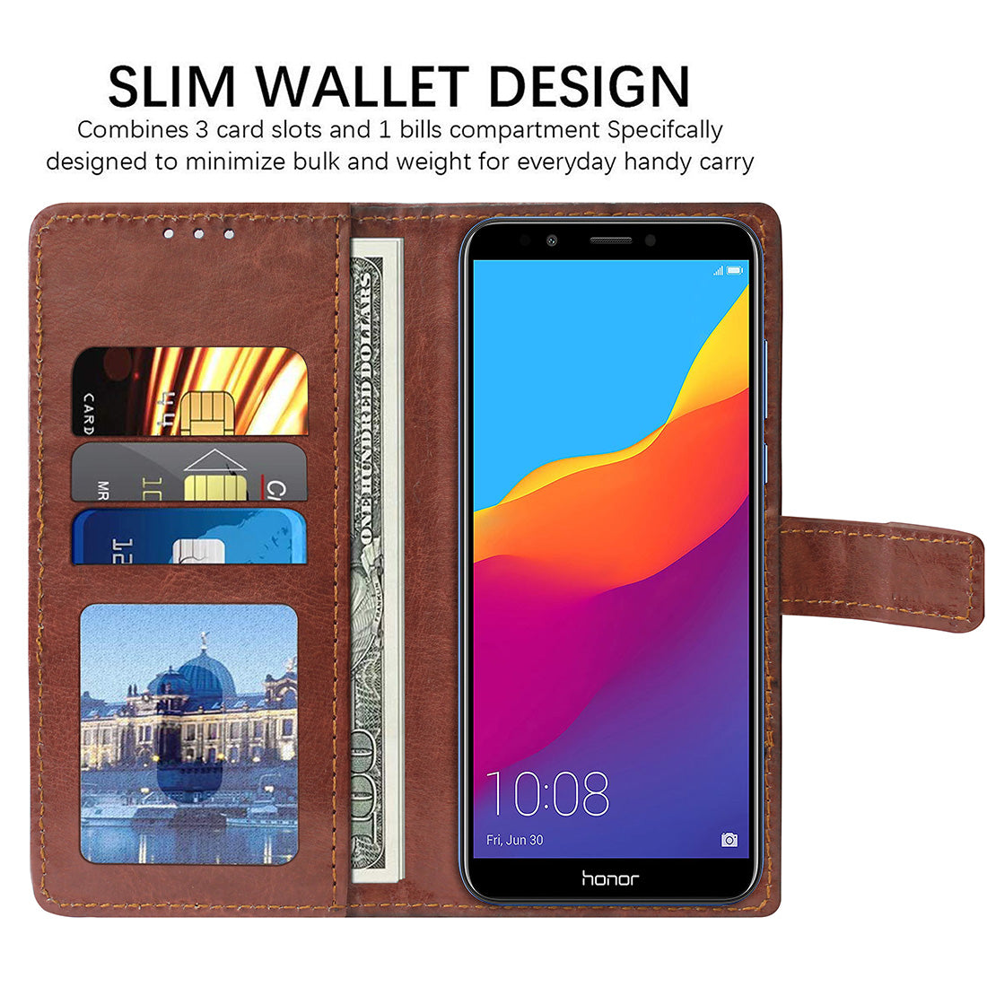 Premium Wallet Flip Cover for Huawei Honor 7C 4G