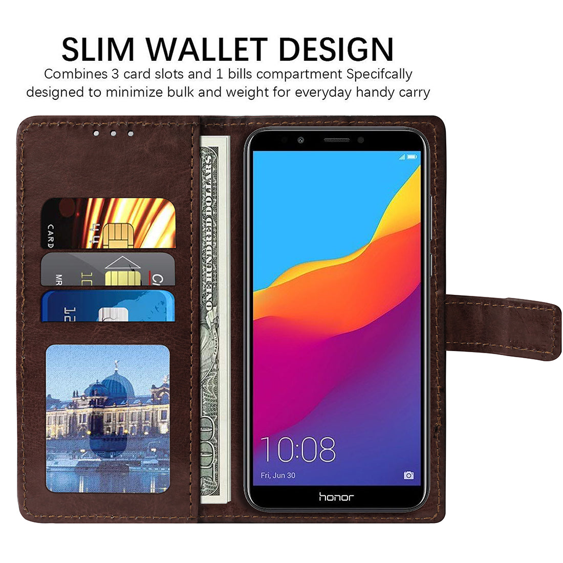Premium Wallet Flip Cover for Huawei Honor 7C