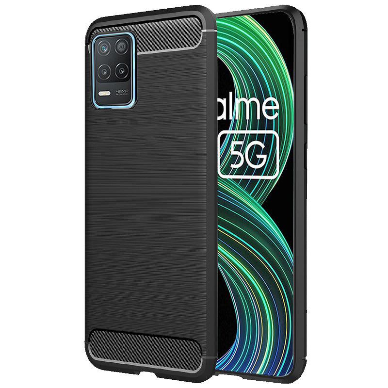 Casotec Carbon Fiber Shockproof Rugged Armor Case Cover With Metallic Brush Finish For Realme 8 3798