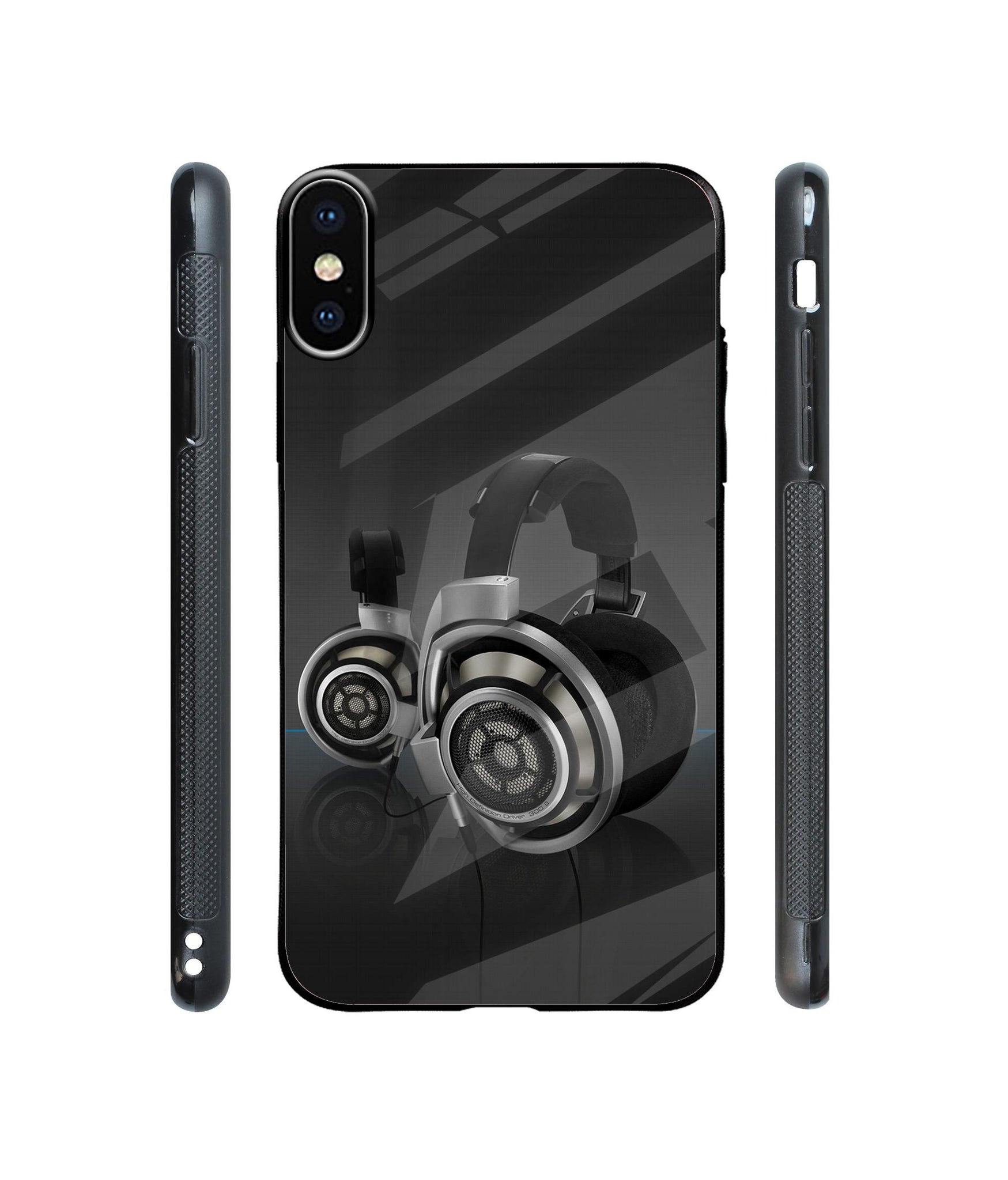 Head Phone Designer Printed Glass Cover for Apple iPhone X / Xs