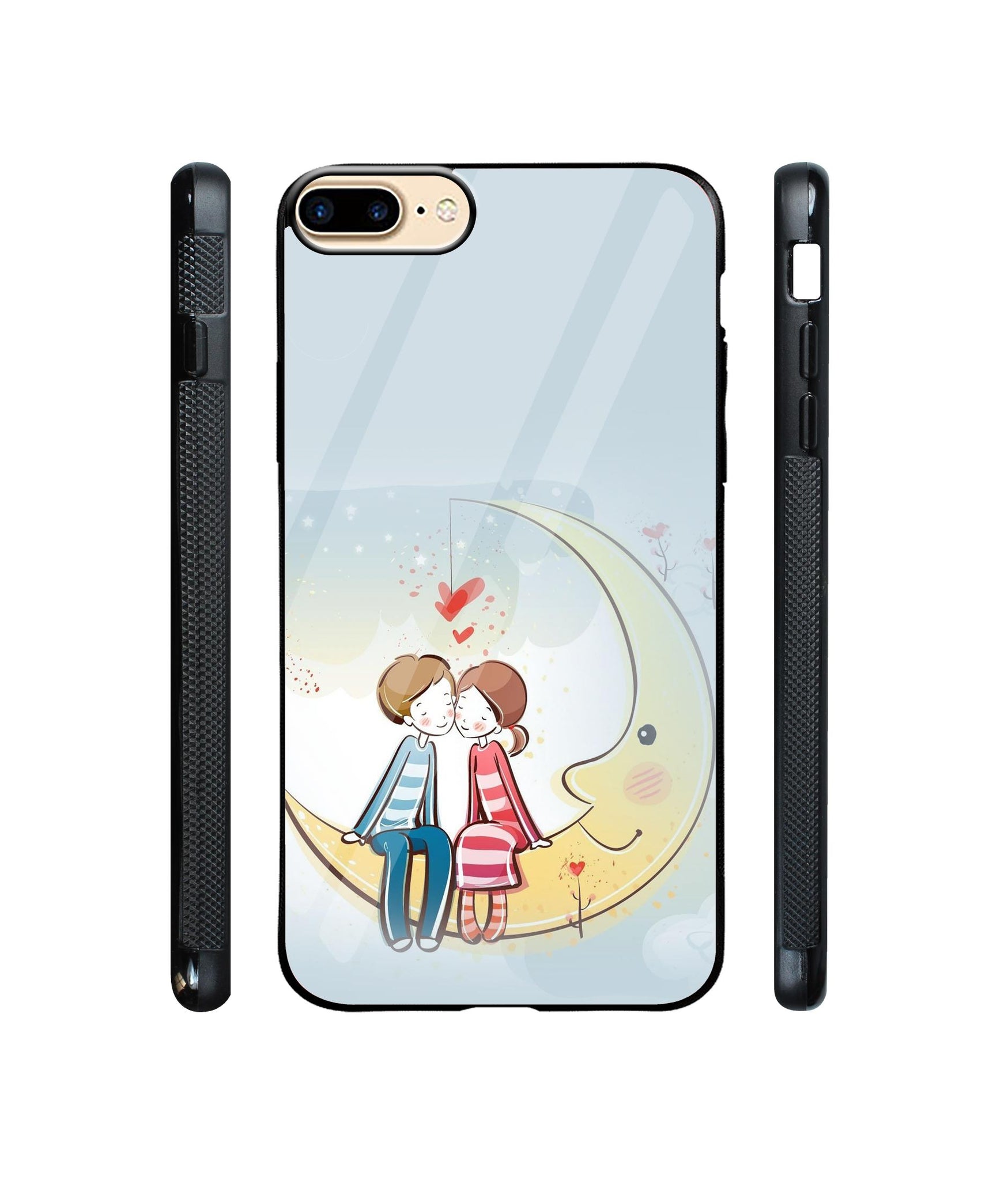 Couple Sitting On Moon Designer Printed Glass Cover for Apple iPhone 7 Plus / iPhone 8 Plus