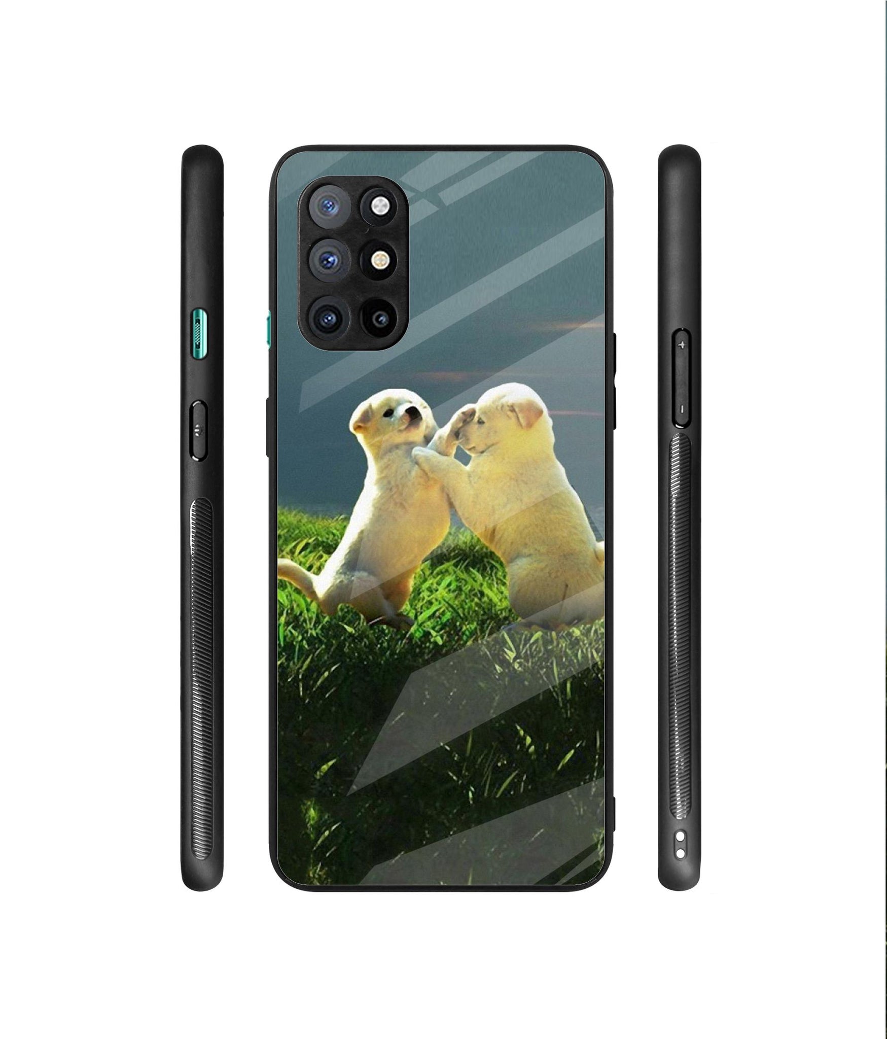 Puppy Couple Sunset Designer Printed Glass Cover for OnePlus 8T
