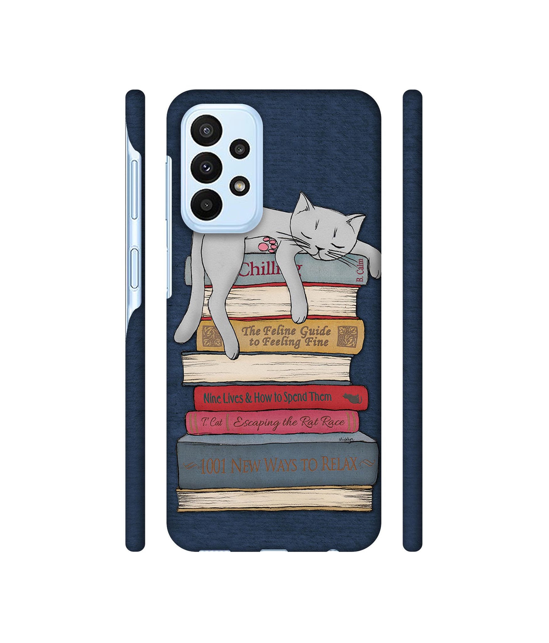 Cat Sleeping On The Books Designer Hard Back Cover for Samsung Galaxy A23 4G