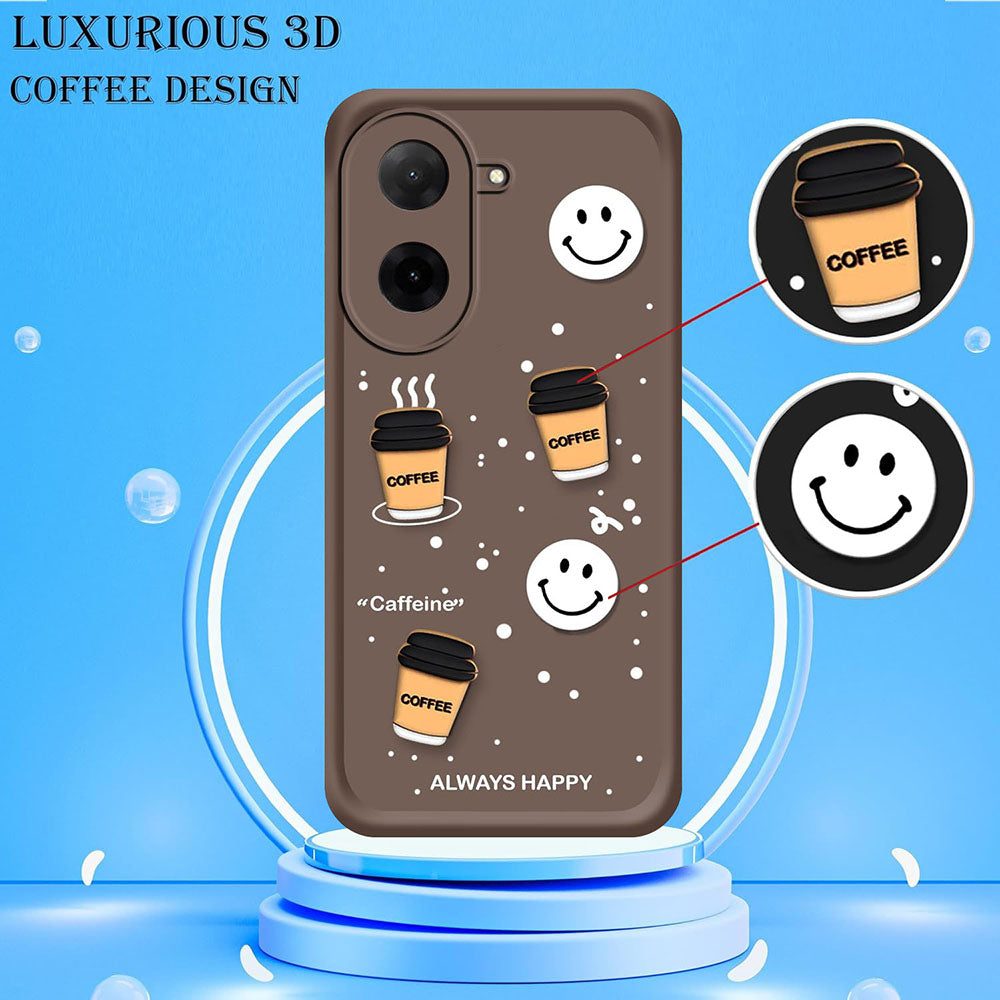 Coffee Mug Theme & Smile Design Back Cover for Mi Redmi A5 4G / Poco C71 4G