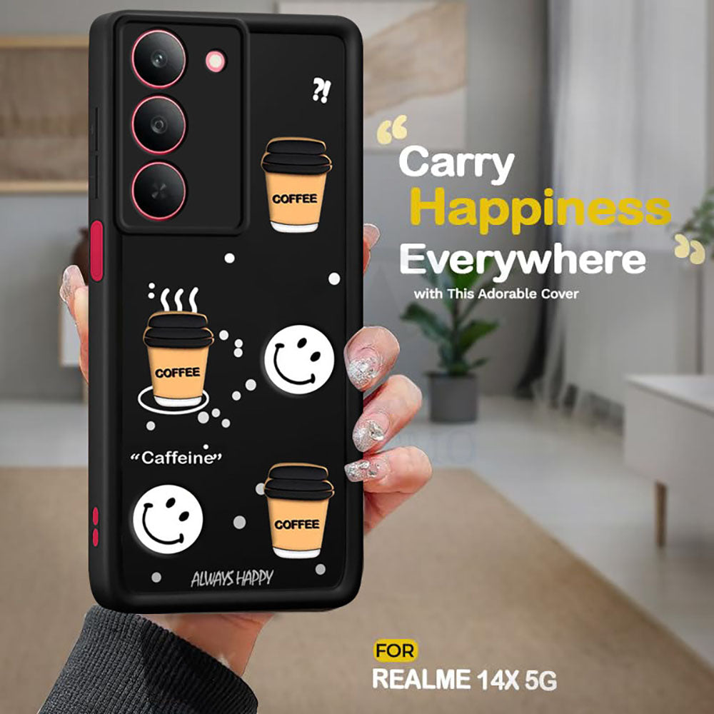 Coffee Mug Theme & Smile Design Back Cover for Realme 14x 5G / P3x 5G