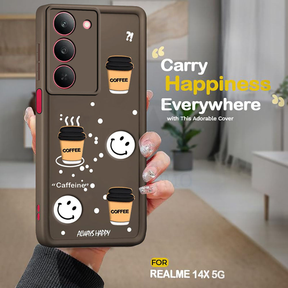 Coffee Mug Theme & Smile Design Back Cover for Realme 14x 5G / P3x 5G