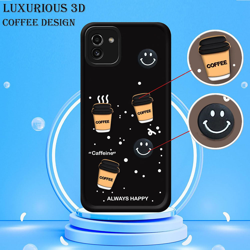 Coffee Mug Theme & Smile Design Back Cover for Samsung Galaxy A03 4G