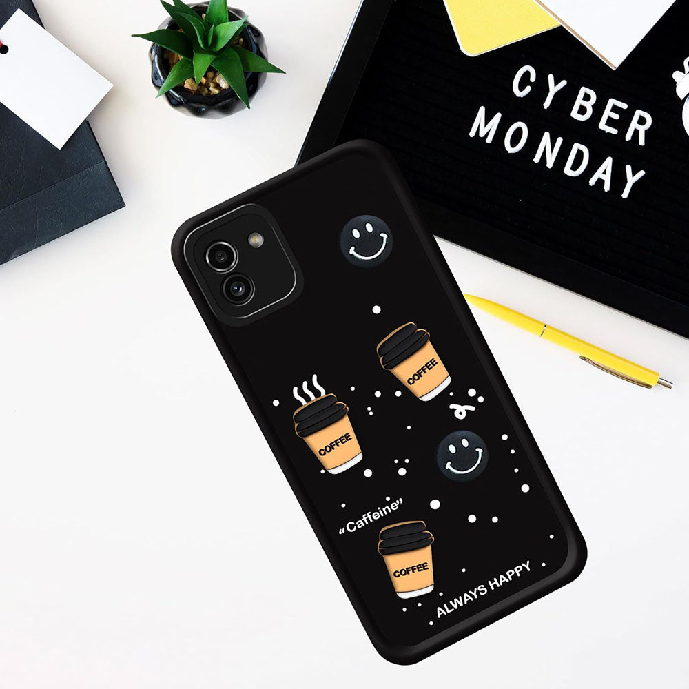 Coffee Mug Theme & Smile Design Back Cover for Samsung Galaxy A03 4G
