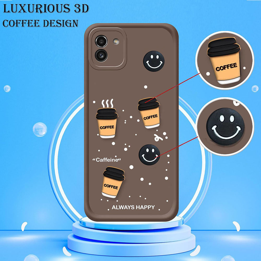 Coffee Mug Theme & Smile Design Back Cover for Samsung Galaxy A03 4G