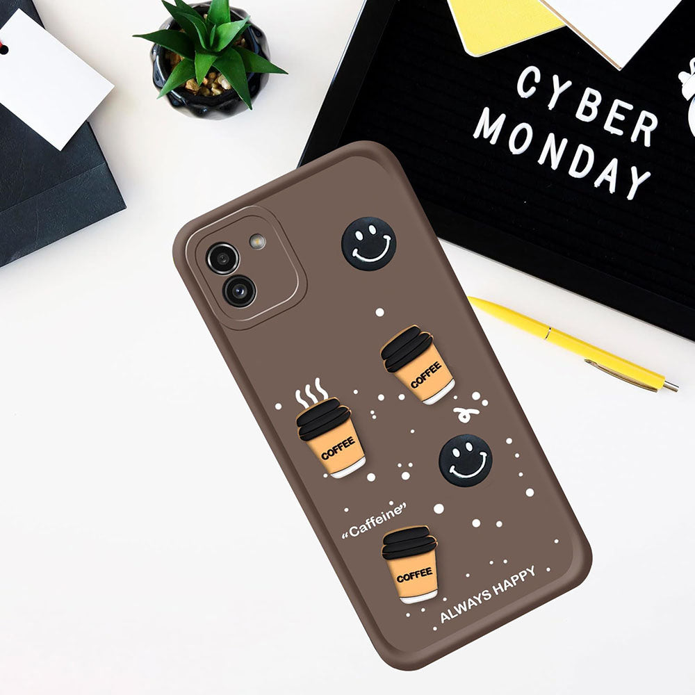 Coffee Mug Theme & Smile Design Back Cover for Samsung Galaxy A03 4G