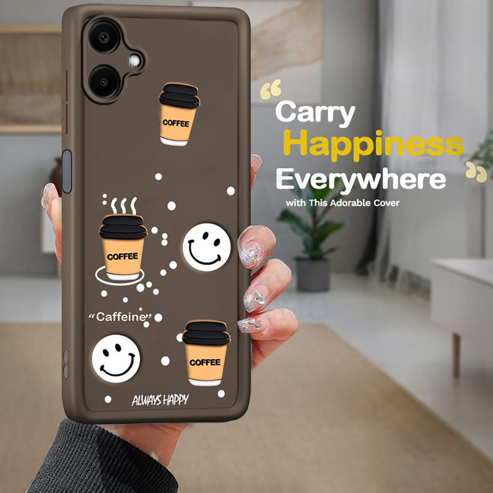 Coffee Mug Theme & Smile Design Back Cover for Samsung Galaxy A06 5G / A06 4G