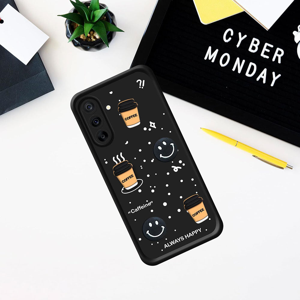 Coffee Mug Theme & Smile Design Back Cover for Samsung Galaxy A36 5G