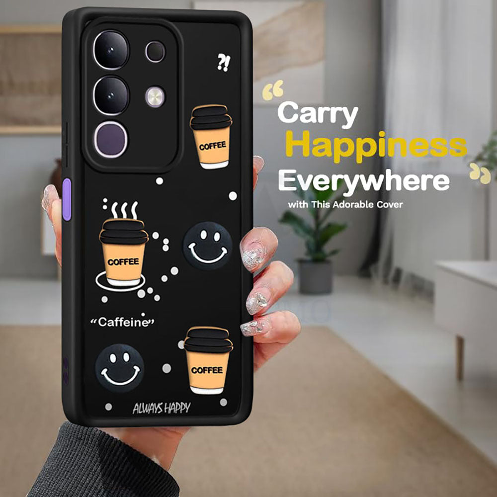 Coffee Mug Theme & Smile Design Back Cover for Vivo T4x 5G / Y29 4G