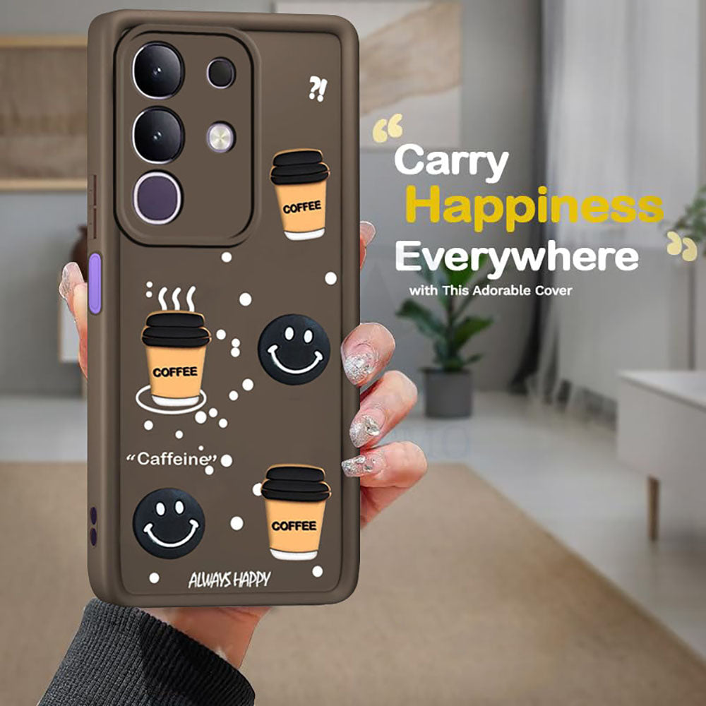 Coffee Mug Theme & Smile Design Back Cover for Vivo T4x 5G / Y29 4G