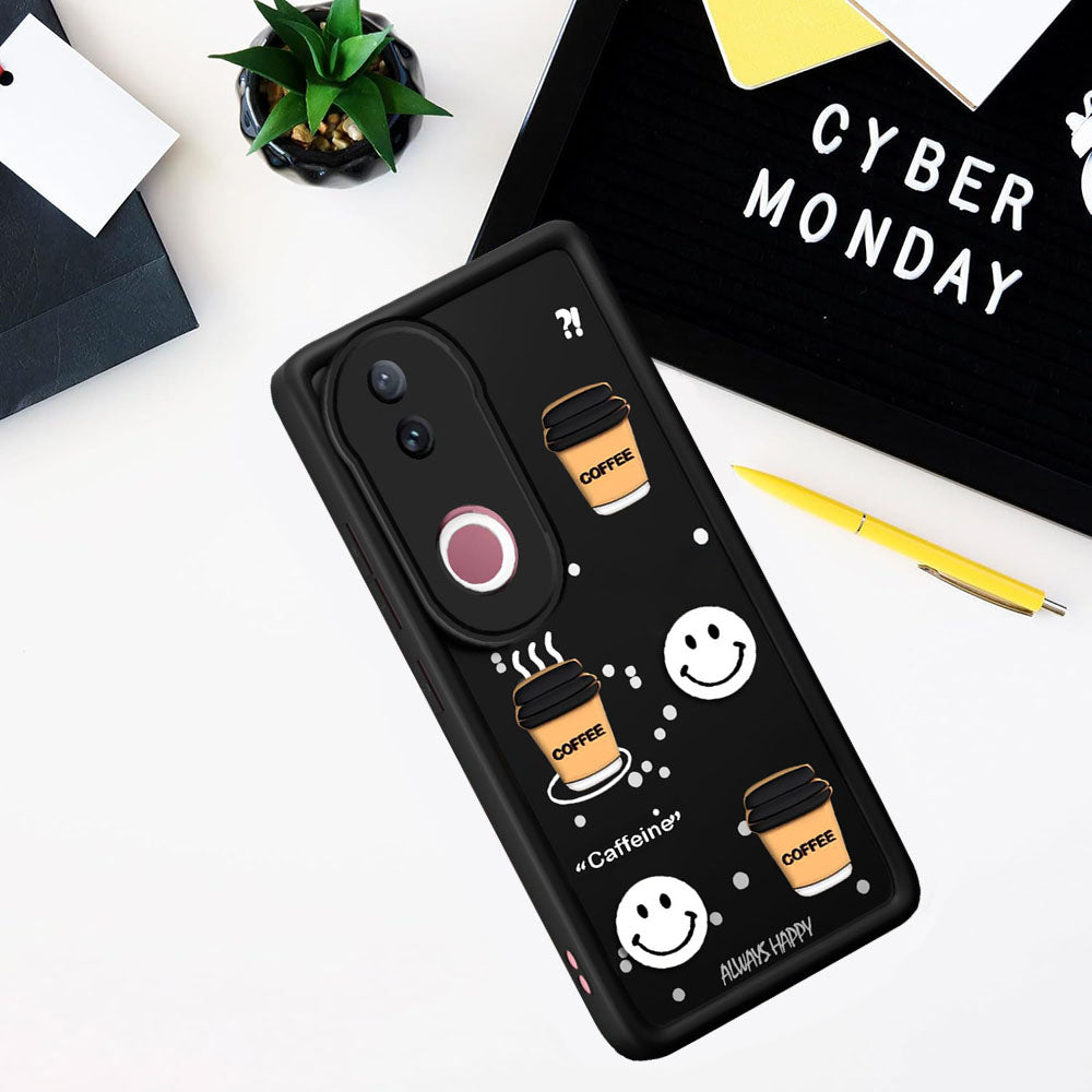 Coffee Mug Theme & Smile Design Back Cover for Vivo V50 5G / V50e 5G