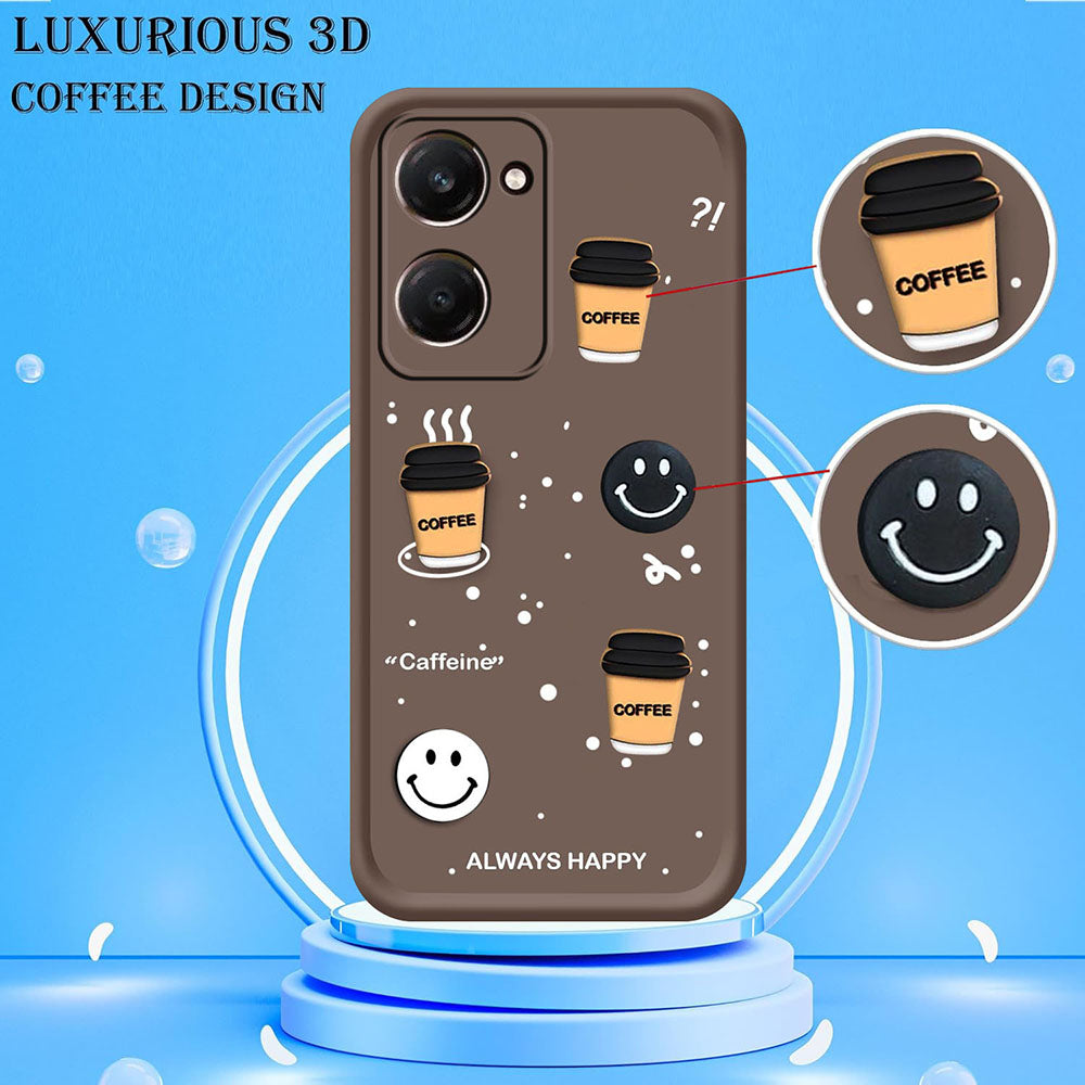 Coffee Mug Theme & Smile Design Back Cover for Vivo Y18 4G / Y18T 4G / Y18e 4G / Y28s 5G / Y28e 5G / Y03 4G / T3 Lite 5G / Z9 Lite 5G