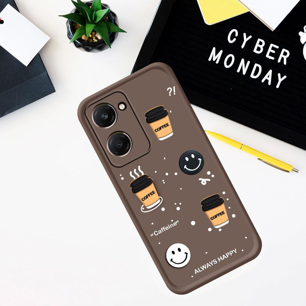 Coffee Mug Theme & Smile Design Back Cover for Vivo Y18 4G / Y18T 4G / Y18e 4G / Y28s 5G / Y28e 5G / Y03 4G / T3 Lite 5G / Z9 Lite 5G