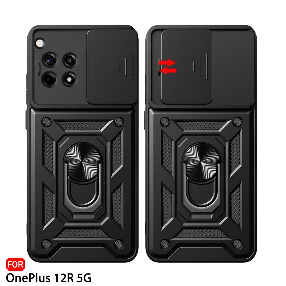 Hybrid Kickstand Sliding Camera Lens Ring Holder Case for OnePlus 12R 5G