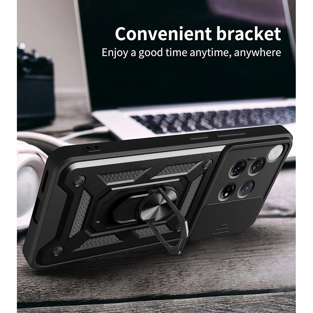Hybrid Kickstand Sliding Camera Lens Ring Holder Case for OnePlus 12R 5G