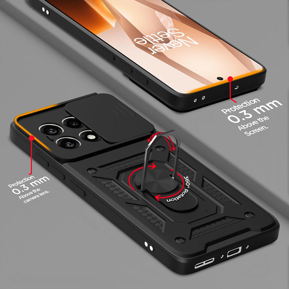 Hybrid Kickstand Sliding Camera Lens Ring Holder Case for OnePlus 13R 5G
