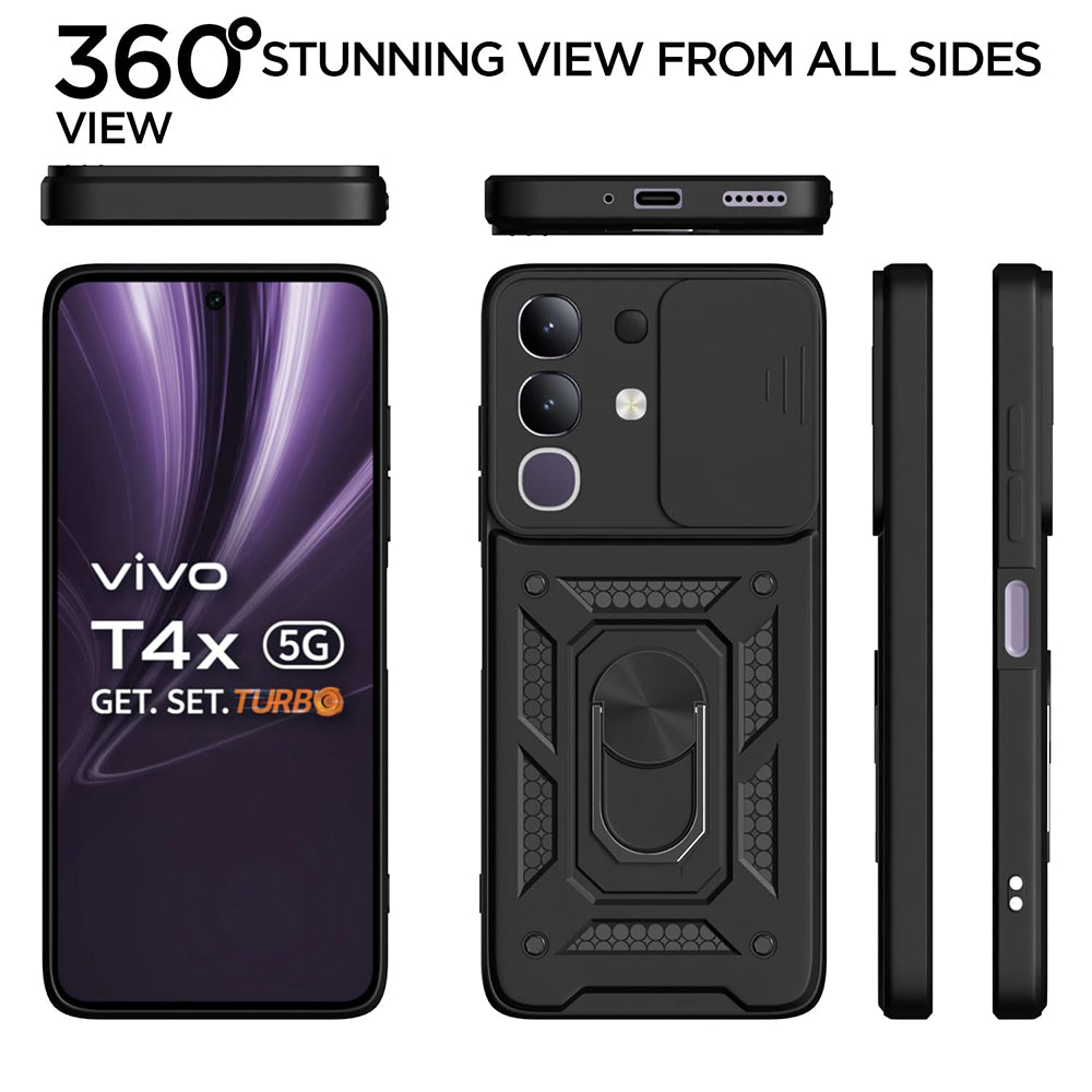 Hybrid Kickstand Sliding Camera Lens Ring Holder Case for Vivo T4x 5G / Y29 4G