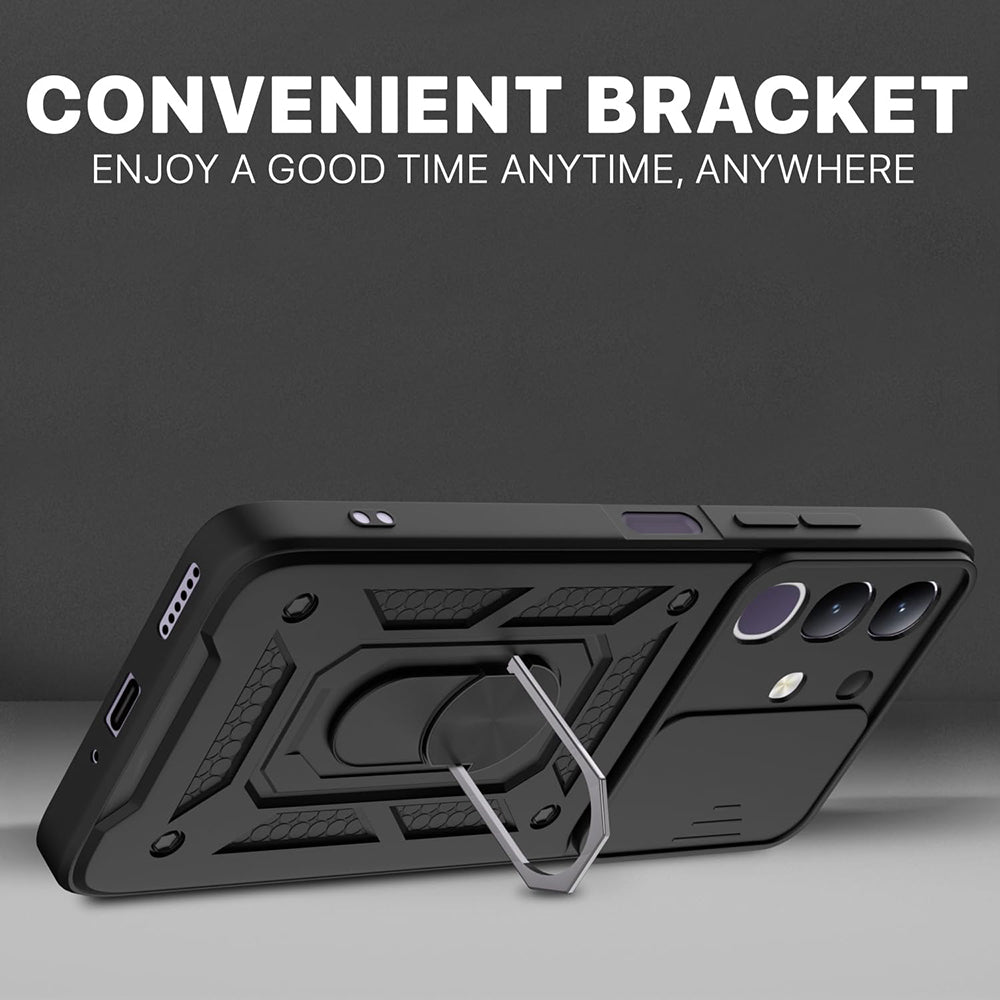 Hybrid Kickstand Sliding Camera Lens Ring Holder Case for Vivo T4x 5G / Y29 4G
