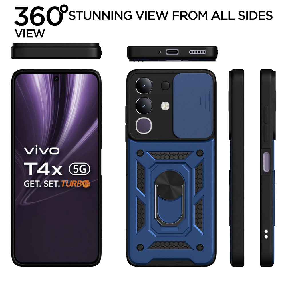 Hybrid Kickstand Sliding Camera Lens Ring Holder Case for Vivo T4x 5G / Y29 4G
