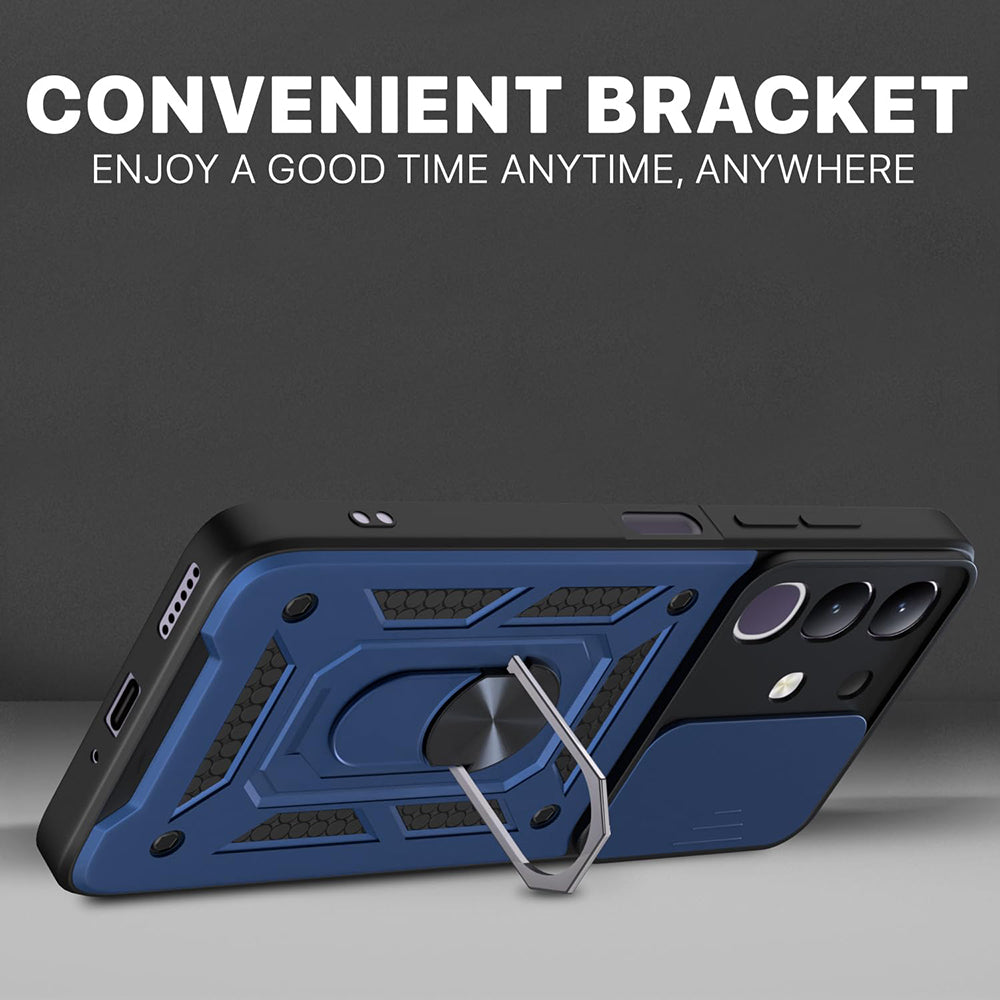 Hybrid Kickstand Sliding Camera Lens Ring Holder Case for Vivo T4x 5G / Y29 4G