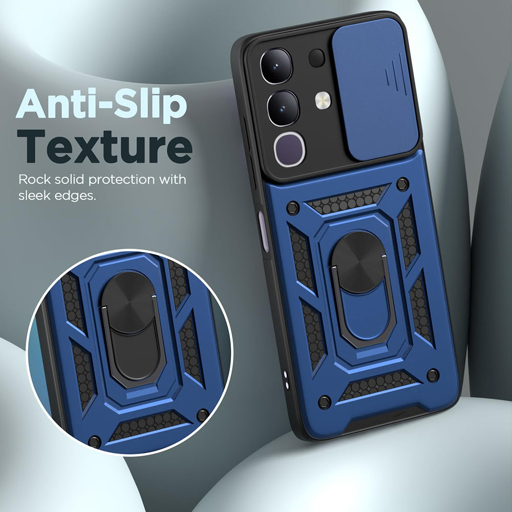 Hybrid Kickstand Sliding Camera Lens Ring Holder Case for Vivo T4x 5G / Y29 4G
