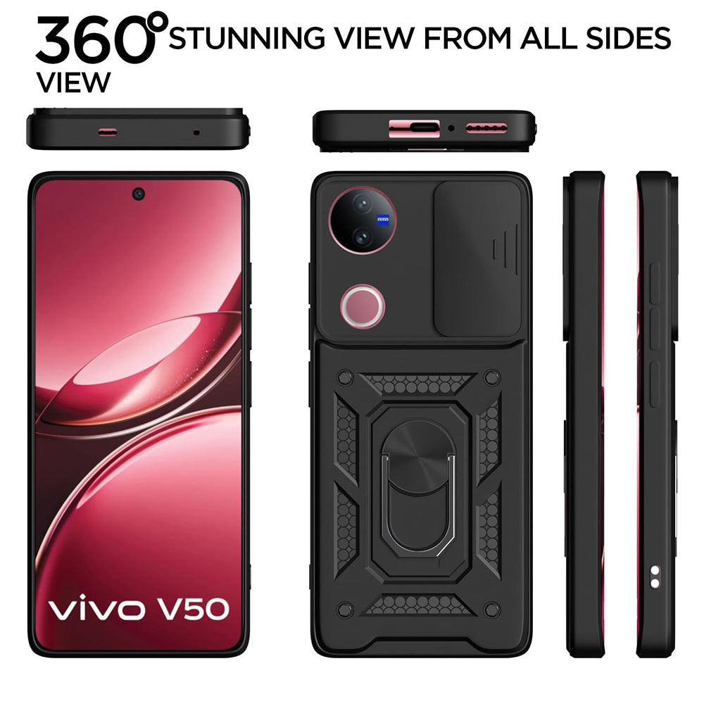 Hybrid Kickstand Sliding Camera Lens Ring Holder Case for Vivo V50 5G / V50e 5G 5G