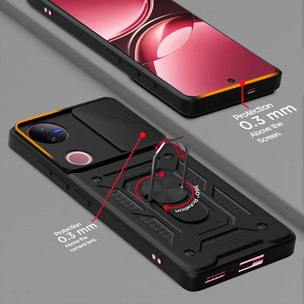 Hybrid Kickstand Sliding Camera Lens Ring Holder Case for Vivo V50 5G / V50e 5G 5G