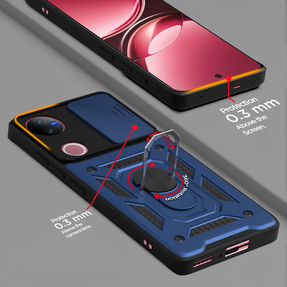 Hybrid Kickstand Sliding Camera Lens Ring Holder Case for Vivo V50 5G / V50e 5G 5G