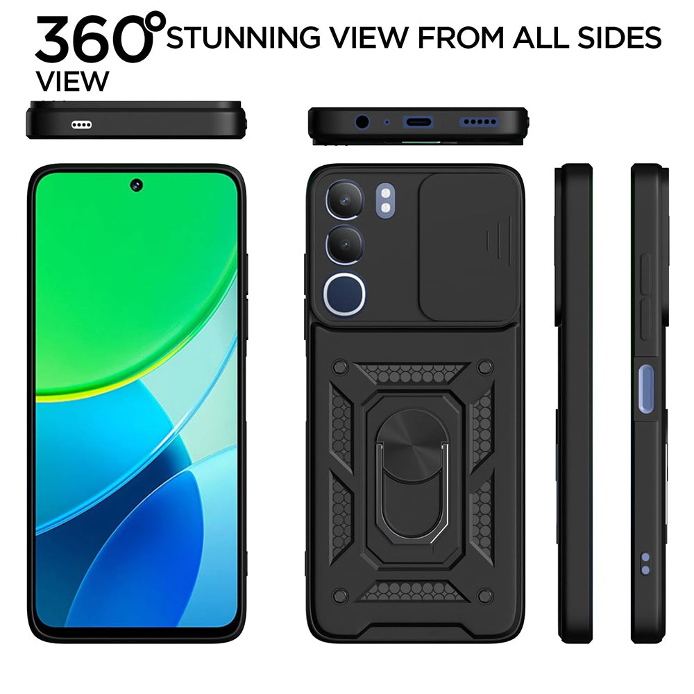 Hybrid Kickstand Sliding Camera Lens Ring Holder Case for Vivo Y29 5G / Y19s 4G