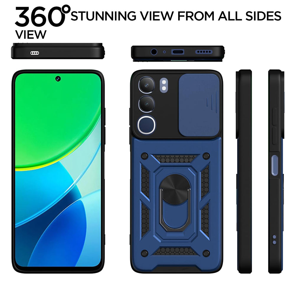Hybrid Kickstand Sliding Camera Lens Ring Holder Case for Vivo Y29 5G / Y19s 4G