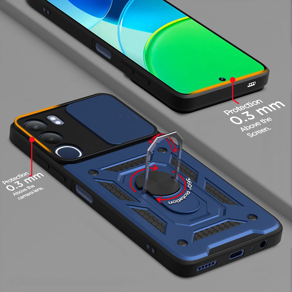 Hybrid Kickstand Sliding Camera Lens Ring Holder Case for Vivo Y29 5G / Y19s 4G