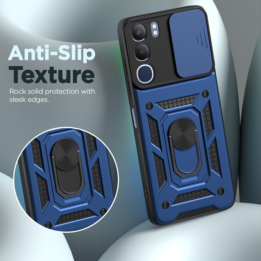 Hybrid Kickstand Sliding Camera Lens Ring Holder Case for Vivo Y29 5G / Y19s 4G