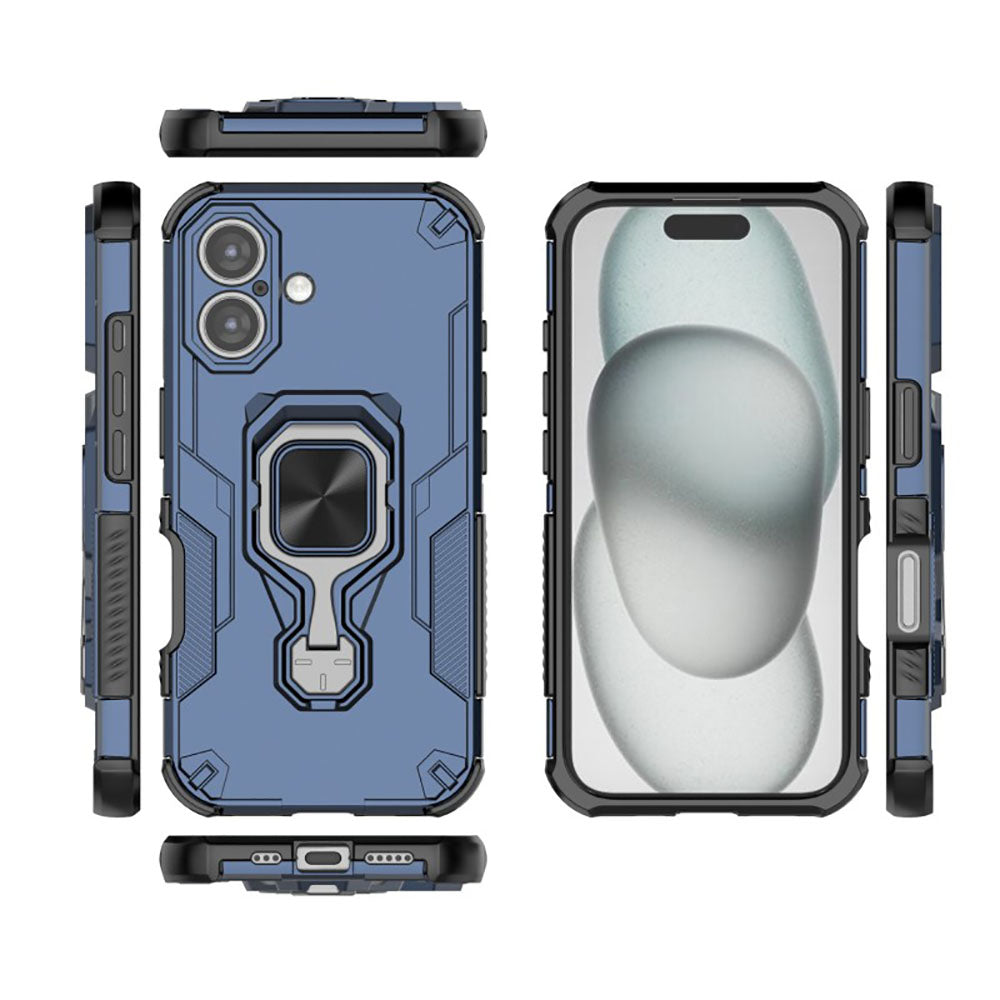 Hybrid Military Grade Armor Kickstand Rotating Ring Holder Case for Apple iPhone 16 Plus