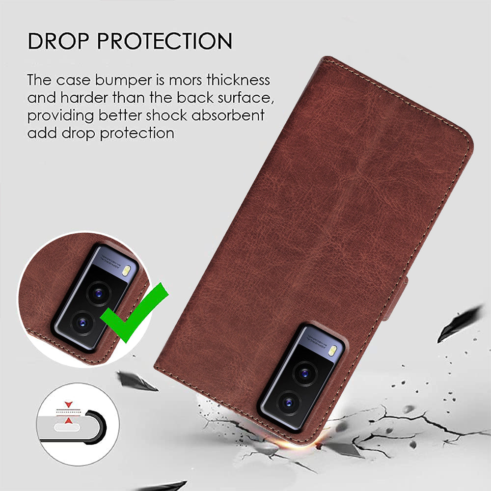 Premium Vintage Wallet Flip Cover for Vivo V21E 5G