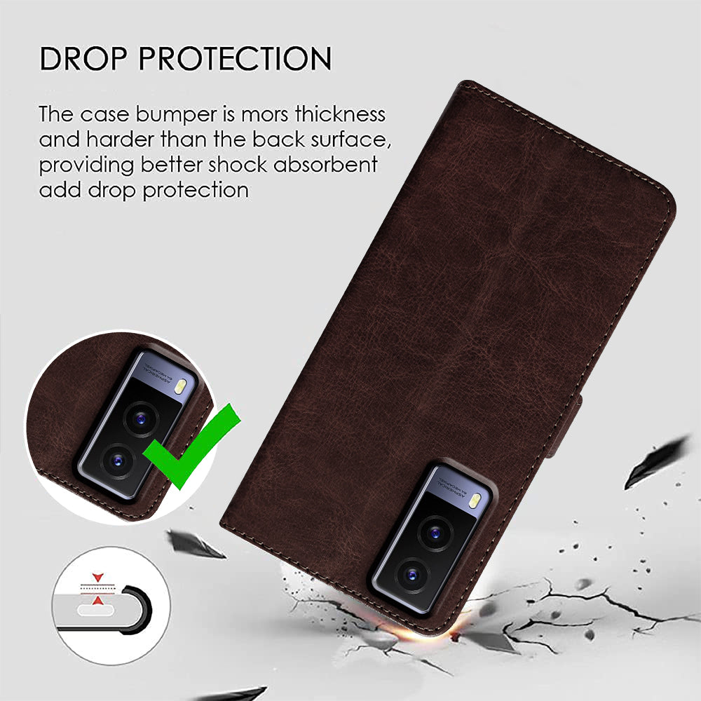 Premium Vintage Wallet Flip Cover for Vivo V21E 5G