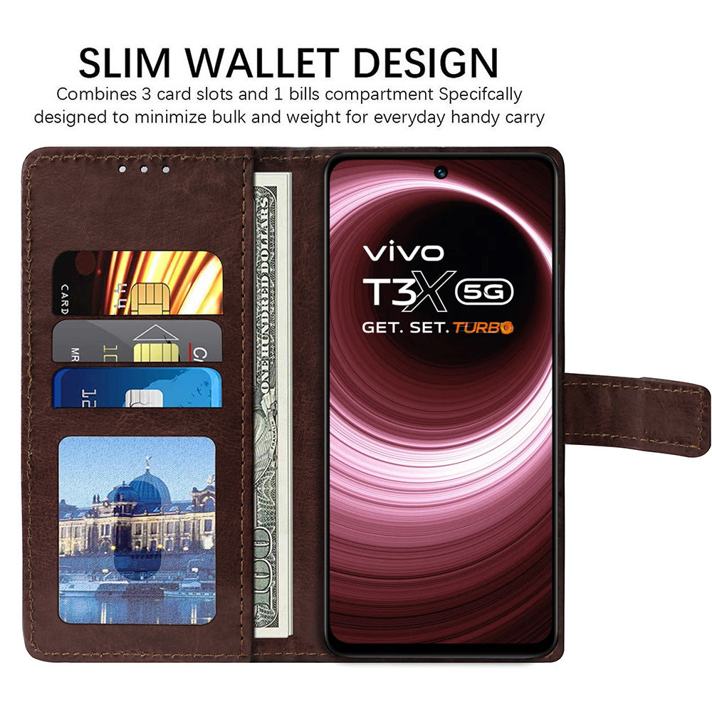 Premium Wallet Flip Cover for Vivo T3x 5G