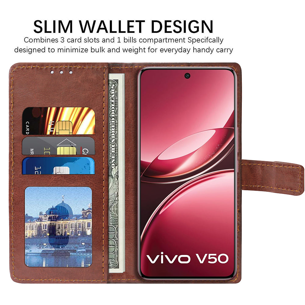 Premium Wallet Flip Cover for Vivo V50 5G / V50e 5G