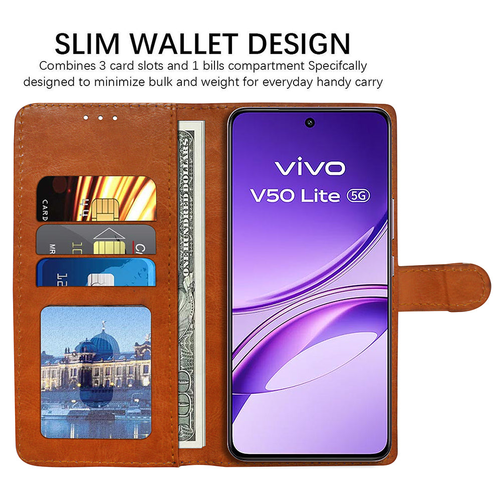 Premium Wallet Flip Cover for Vivo V50 Lite 5G / V50 Lite 4G