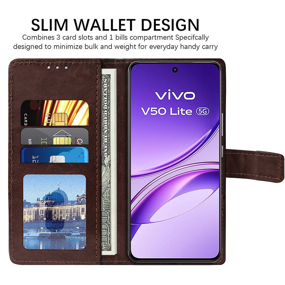 Premium Wallet Flip Cover for Vivo V50 Lite 5G / V50 Lite 4G