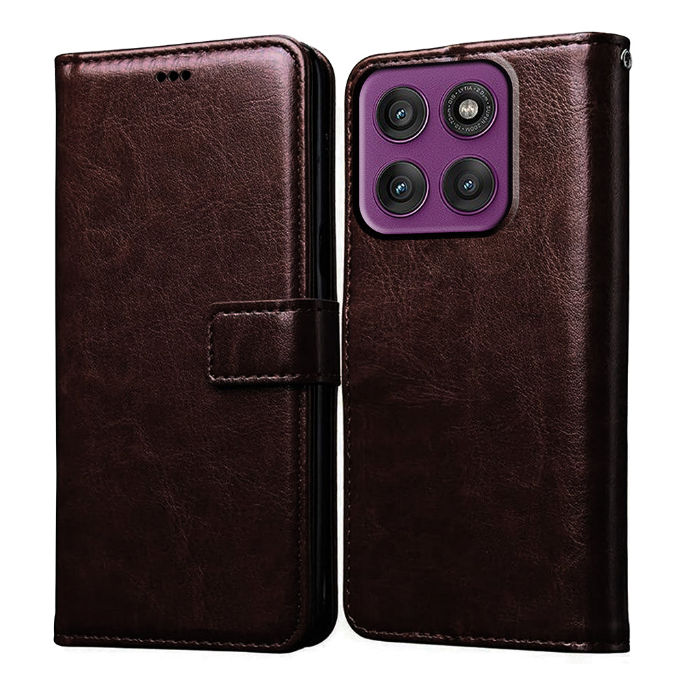 Custodia In Pelle Per Motorola Moto G42: Portafoglio Con Slot, Supporto E Chiusura Magnetica, Marrone
