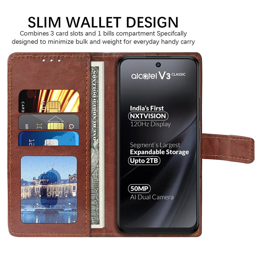 Premium Wallet Flip Cover for Alcatel V3 Classic 5G / V3 Pro 5G