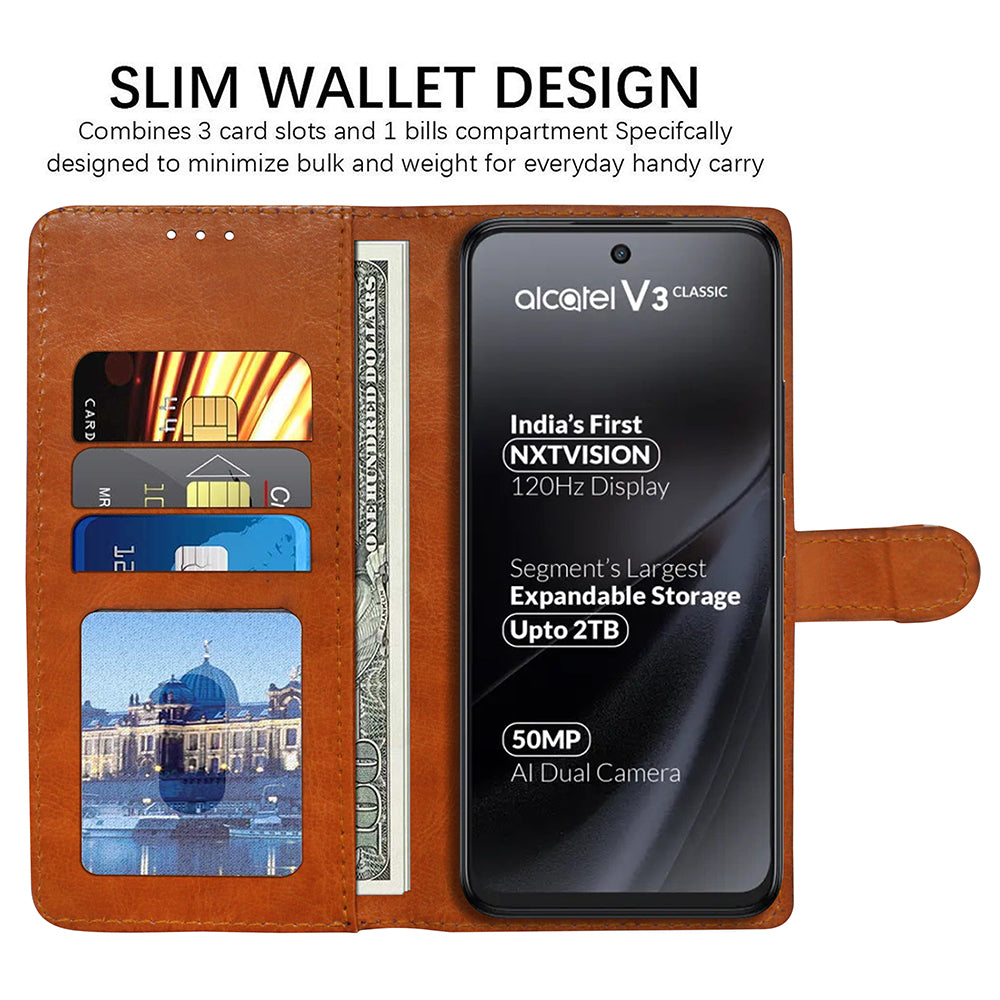 Premium Wallet Flip Cover for Alcatel V3 Classic 5G / V3 Pro 5G