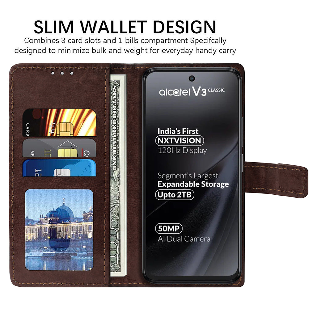 Premium Wallet Flip Cover for Alcatel V3 Classic 5G / V3 Pro 5G